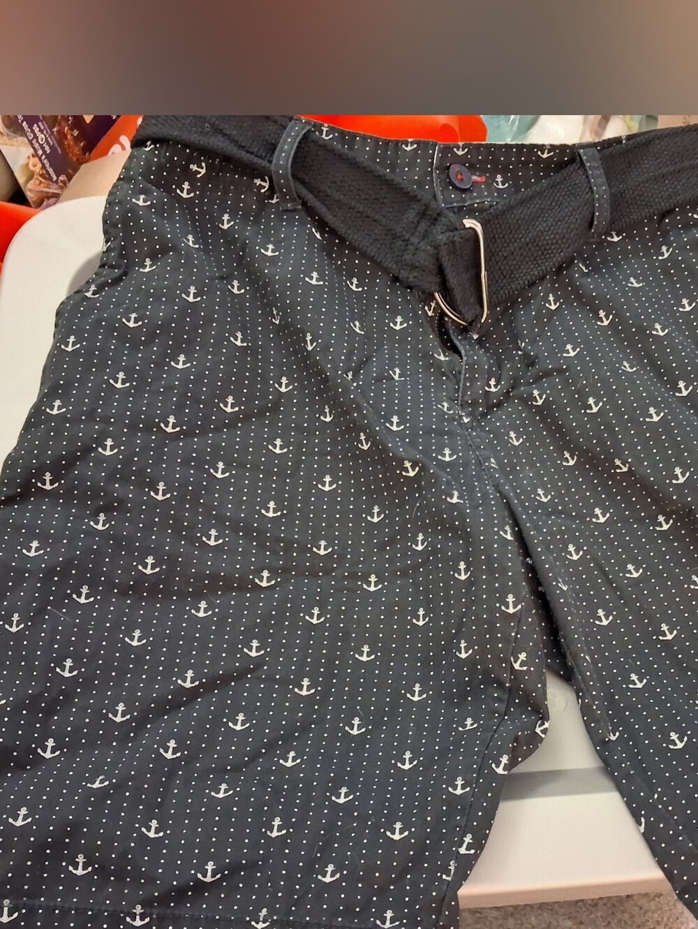 Beverly Hills Polo Club Navy Anchor-Print Chinos with Belt